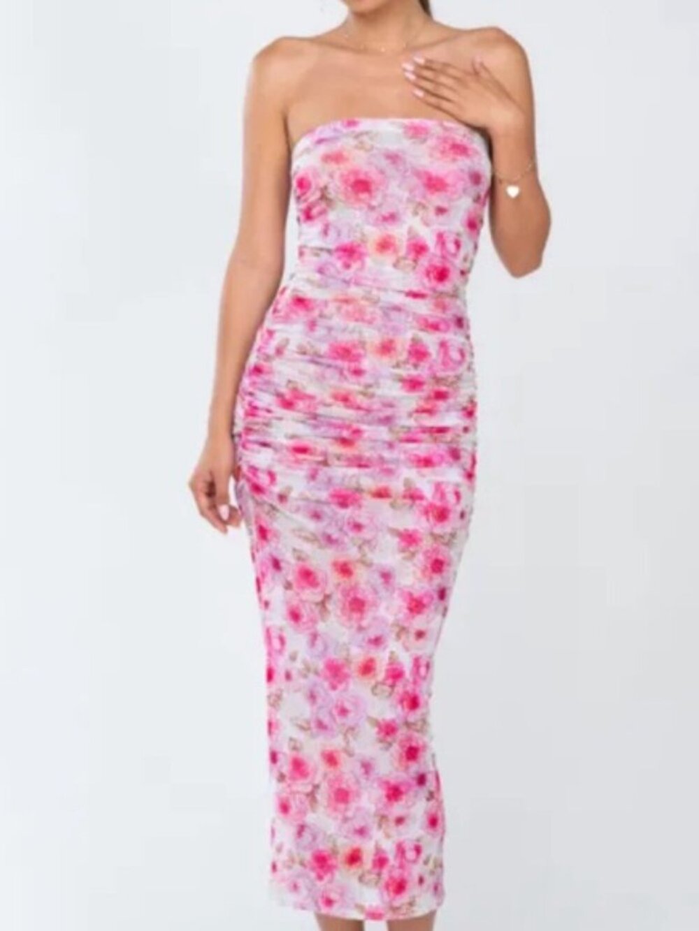 RESA Strapless Pink Floral Midi Dress